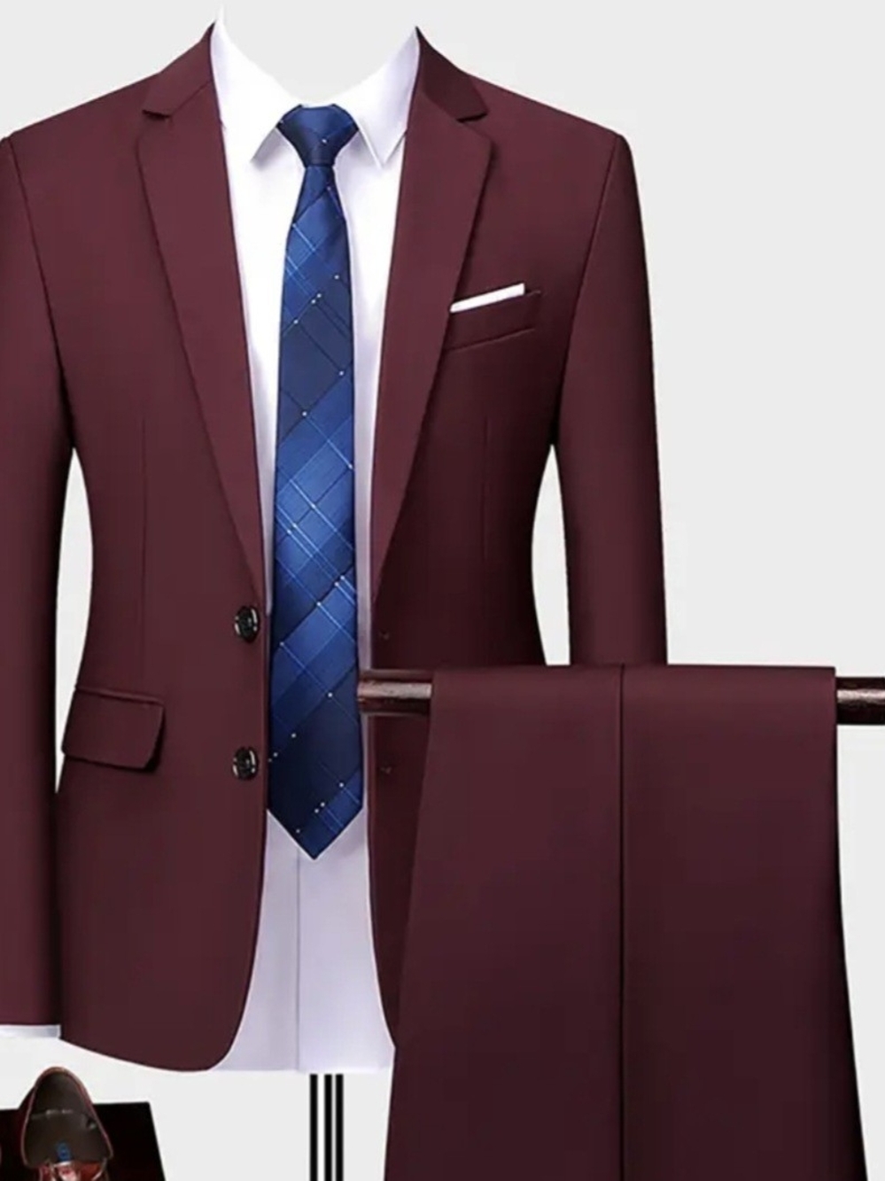 Men's Burgundy Slim-Fit Suit Jacket & Pants
